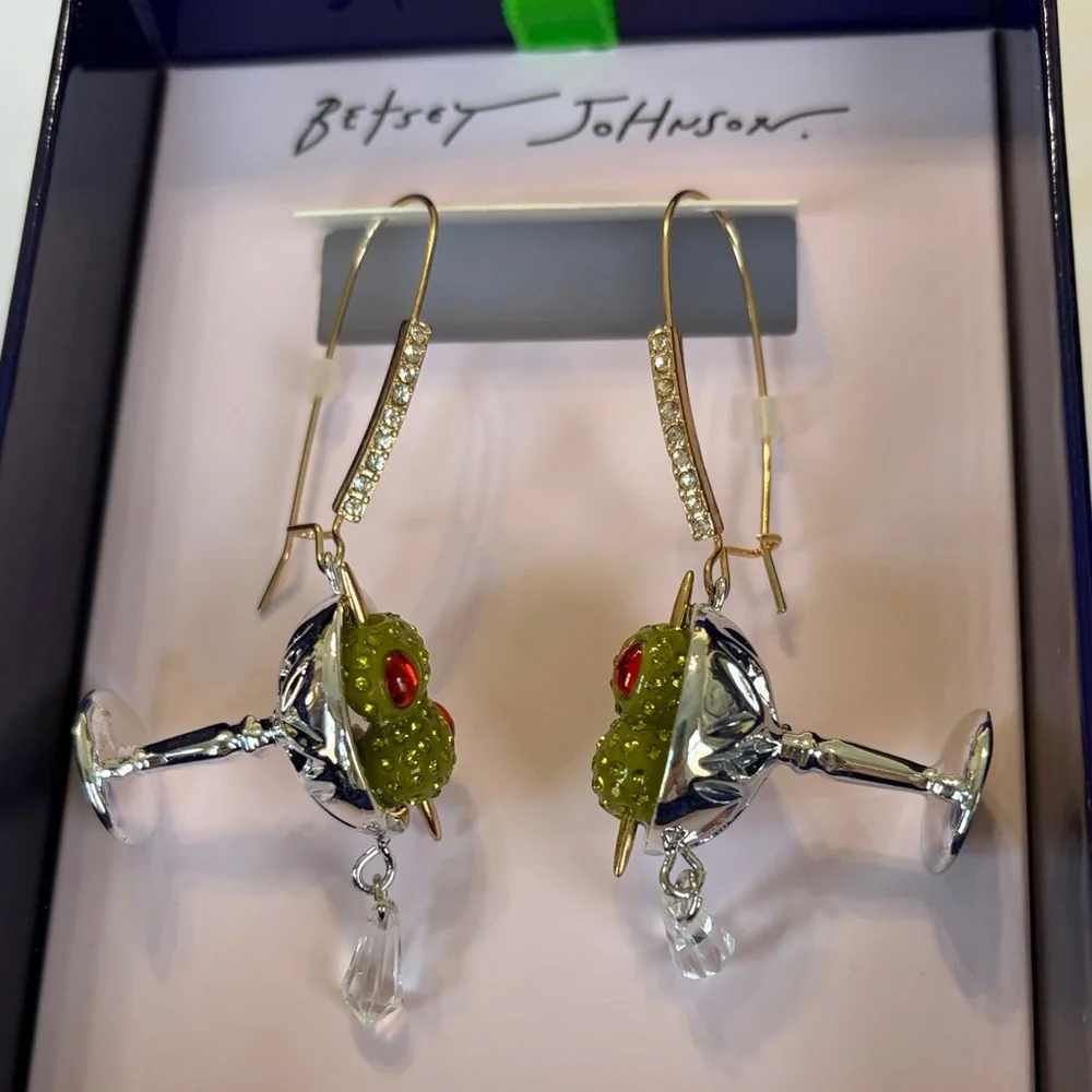 Betsey Johnson Silver Martini Drop Earrings NWT - Picture 6 of 9